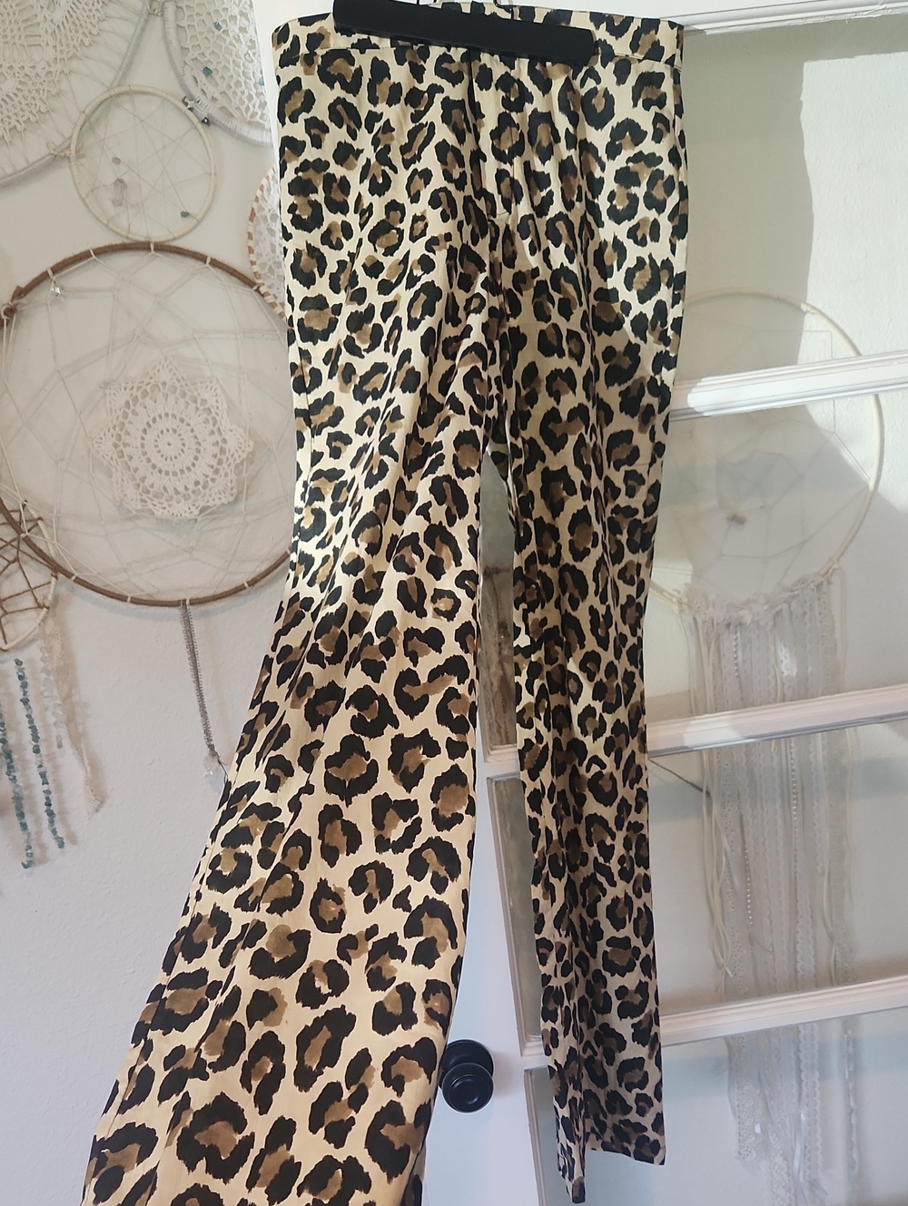 Zara Leopard Print Flared Leg Pants - Beige & Black
